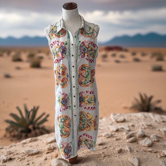 Cyrena embroidered patchwork tunic dress M boho western Coastal Cowgirl - Picture 1 of 11